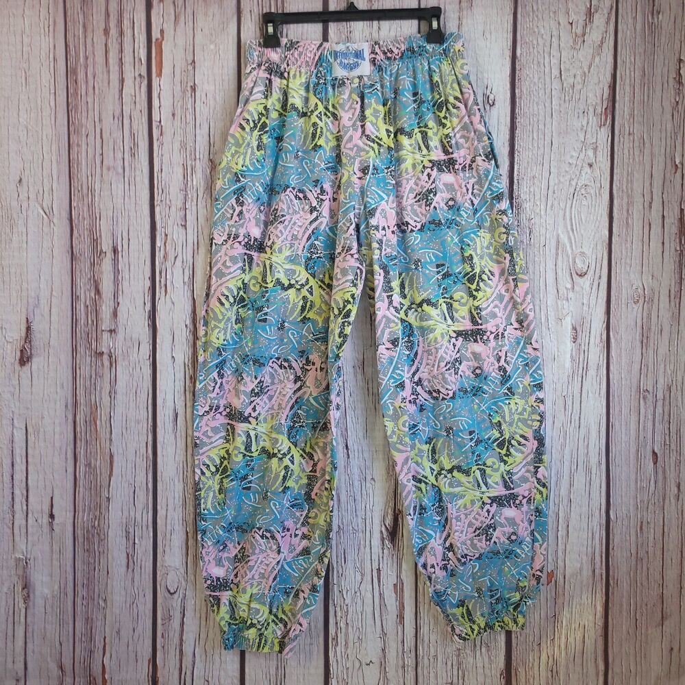 International Baggy Made in California USA 90s Men Abstract Jogger Pants Cotton